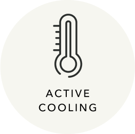 A thermometer icon displays increment markings, centered above the words 