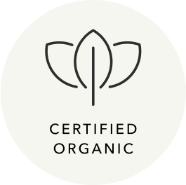 A stylized leaf logo is centered, with lines representing petals, surrounded by the text 