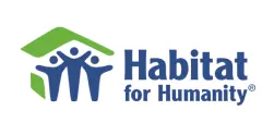 The logo features three abstract blue figures under a green roof, symbolizing unity and shelter. Text reads 